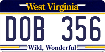 WV license plate DOB356