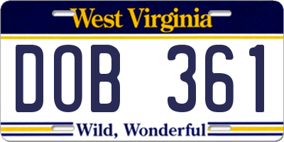 WV license plate DOB361