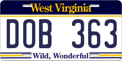WV license plate DOB363