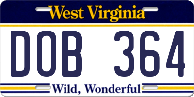 WV license plate DOB364