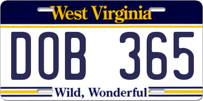 WV license plate DOB365