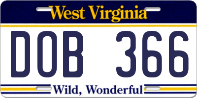 WV license plate DOB366