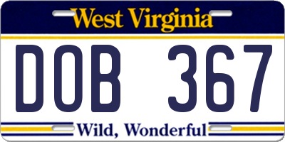 WV license plate DOB367