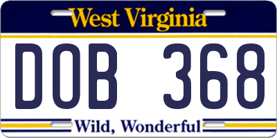 WV license plate DOB368