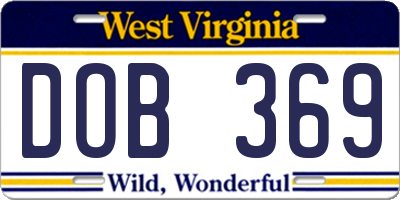 WV license plate DOB369