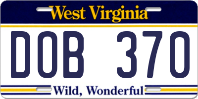 WV license plate DOB370