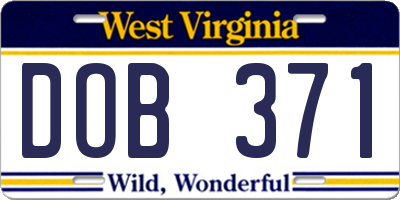 WV license plate DOB371