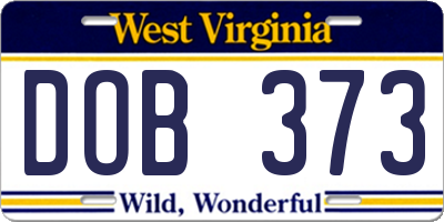 WV license plate DOB373