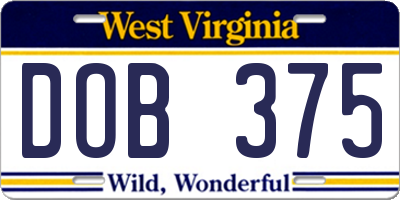 WV license plate DOB375