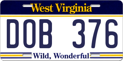 WV license plate DOB376
