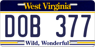 WV license plate DOB377