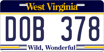 WV license plate DOB378