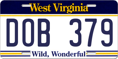 WV license plate DOB379