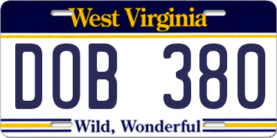 WV license plate DOB380