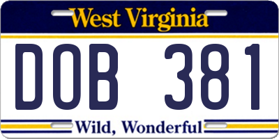 WV license plate DOB381