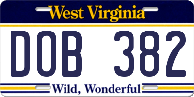 WV license plate DOB382