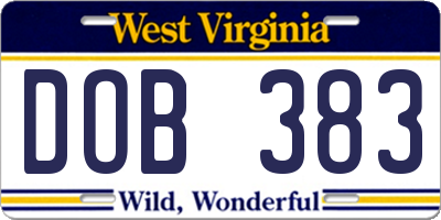 WV license plate DOB383