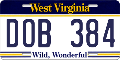 WV license plate DOB384