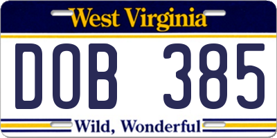 WV license plate DOB385