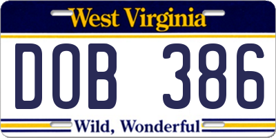 WV license plate DOB386