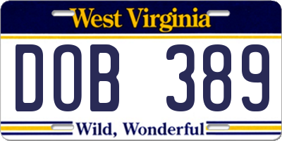 WV license plate DOB389