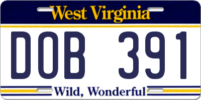 WV license plate DOB391