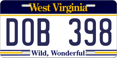 WV license plate DOB398