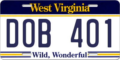 WV license plate DOB401