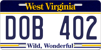 WV license plate DOB402