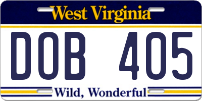 WV license plate DOB405