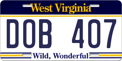 WV license plate DOB407