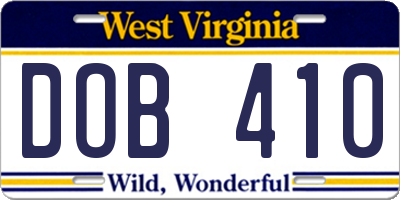 WV license plate DOB410