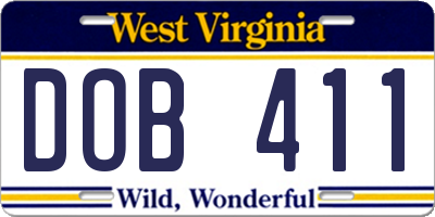 WV license plate DOB411