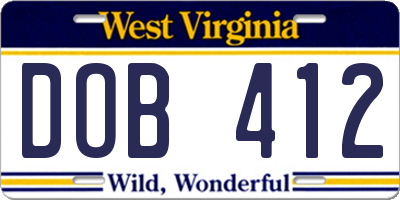 WV license plate DOB412