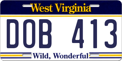 WV license plate DOB413