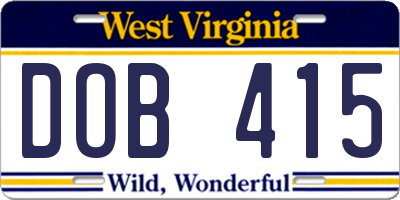 WV license plate DOB415