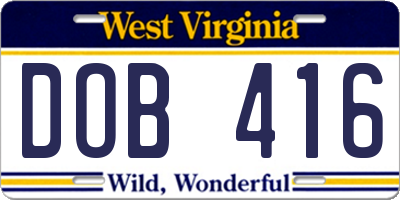 WV license plate DOB416