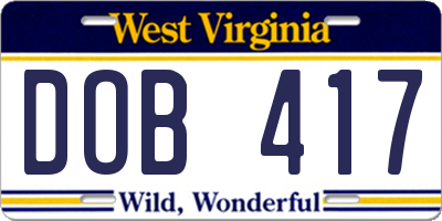 WV license plate DOB417
