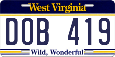 WV license plate DOB419