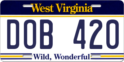 WV license plate DOB420