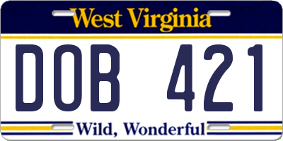 WV license plate DOB421