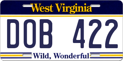 WV license plate DOB422