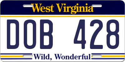 WV license plate DOB428