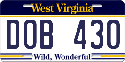 WV license plate DOB430
