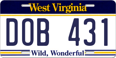 WV license plate DOB431