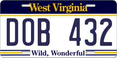 WV license plate DOB432