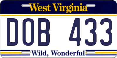 WV license plate DOB433