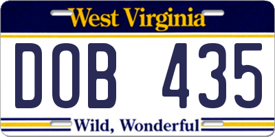 WV license plate DOB435