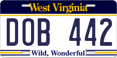 WV license plate DOB442