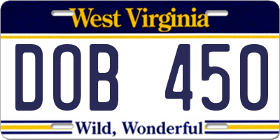 WV license plate DOB450